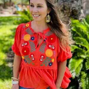 Umgee Floral Babydoll Top NWT - 1XL - Coral